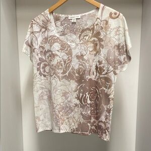 Coldwater Creek Women's Top - Cream and Brown Floral NWOT Size M
